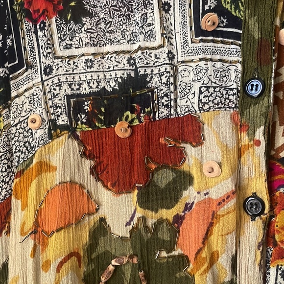 Vintage rayon mixed media patchwork long sleeve button down by Rosey Tomato - Picture 7 of 10